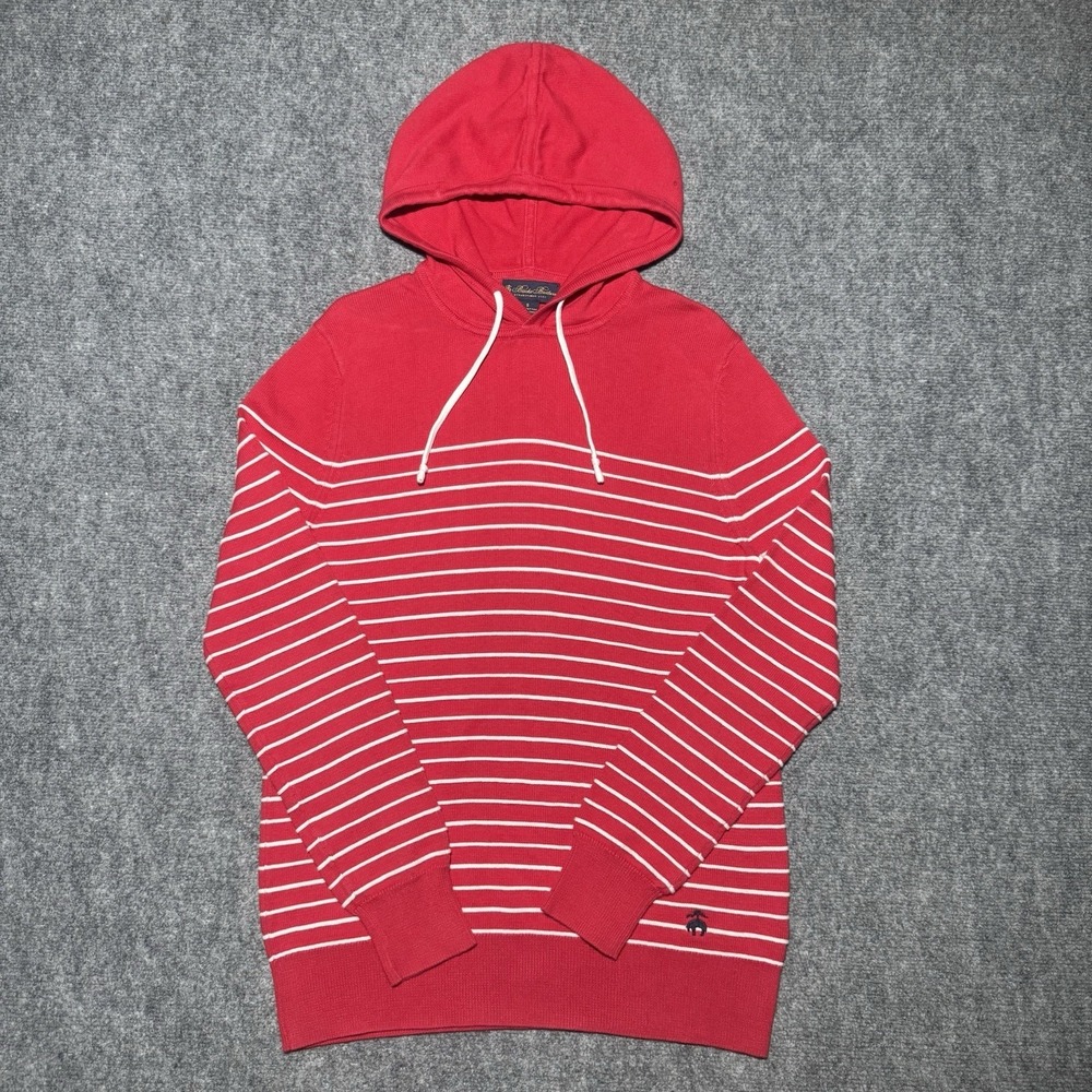 Brooks Brothers Pullover Hoodie Knit Red White Striped Men Small Combed Cotton